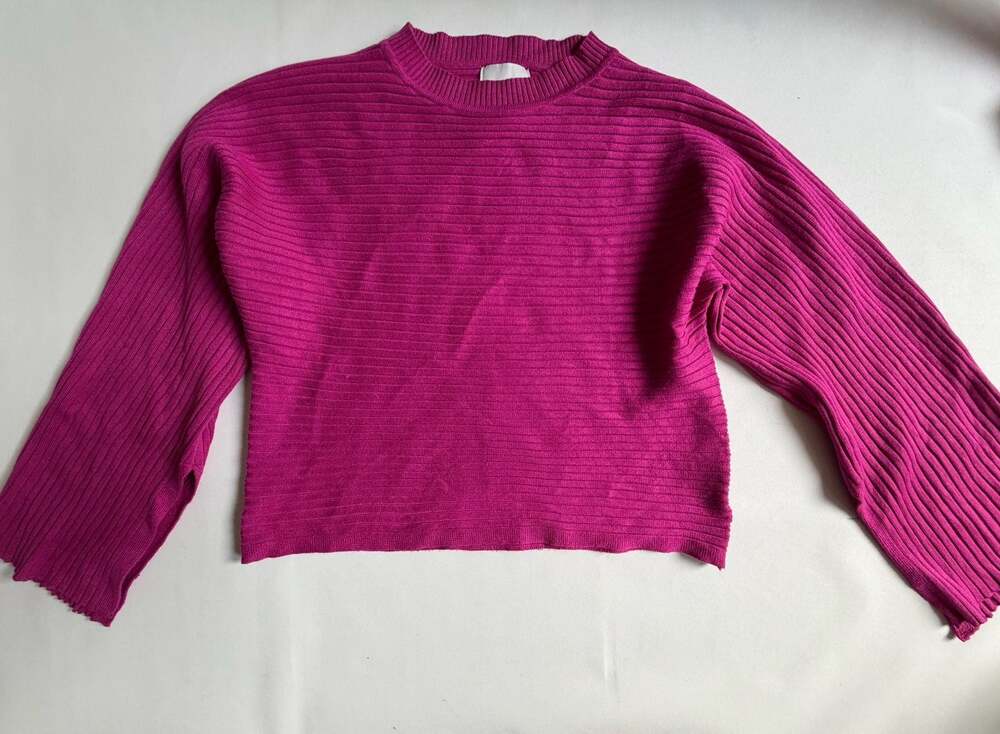 Pink Rose Ribbed Cropped Long Sleeve Sweater XS